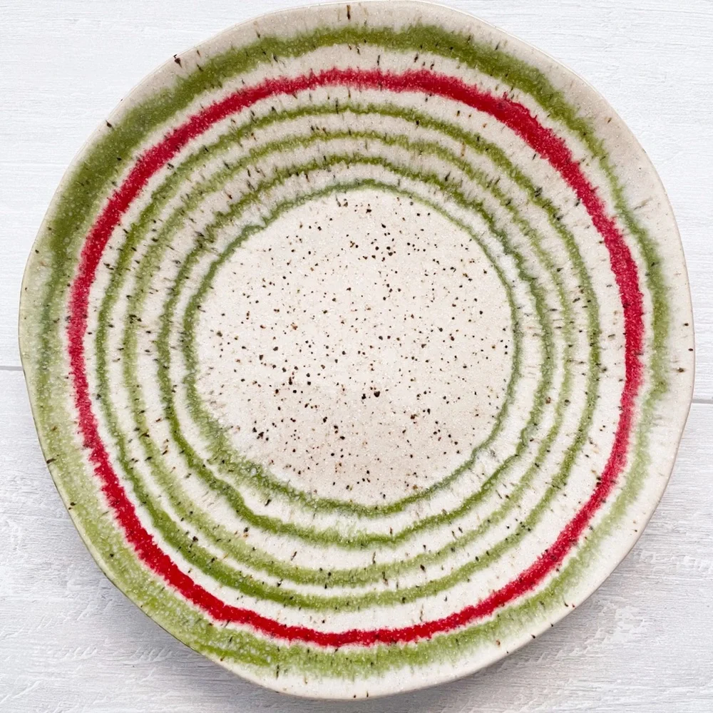 CRATE & BARREL Lina Stripe 8.5” Handcrafted Handpainted Salad Plates (Set of 2)